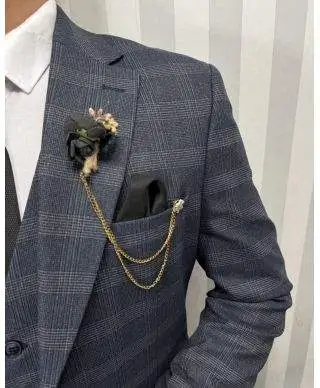 Abito uomo a quadri, Slim - Blu, con gilet