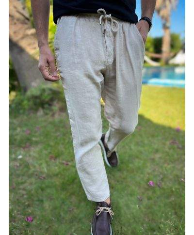Pantaloni uomo in lino con coulisse - Key Jey - Pantaloni estivi uomo - Gogolfun.it