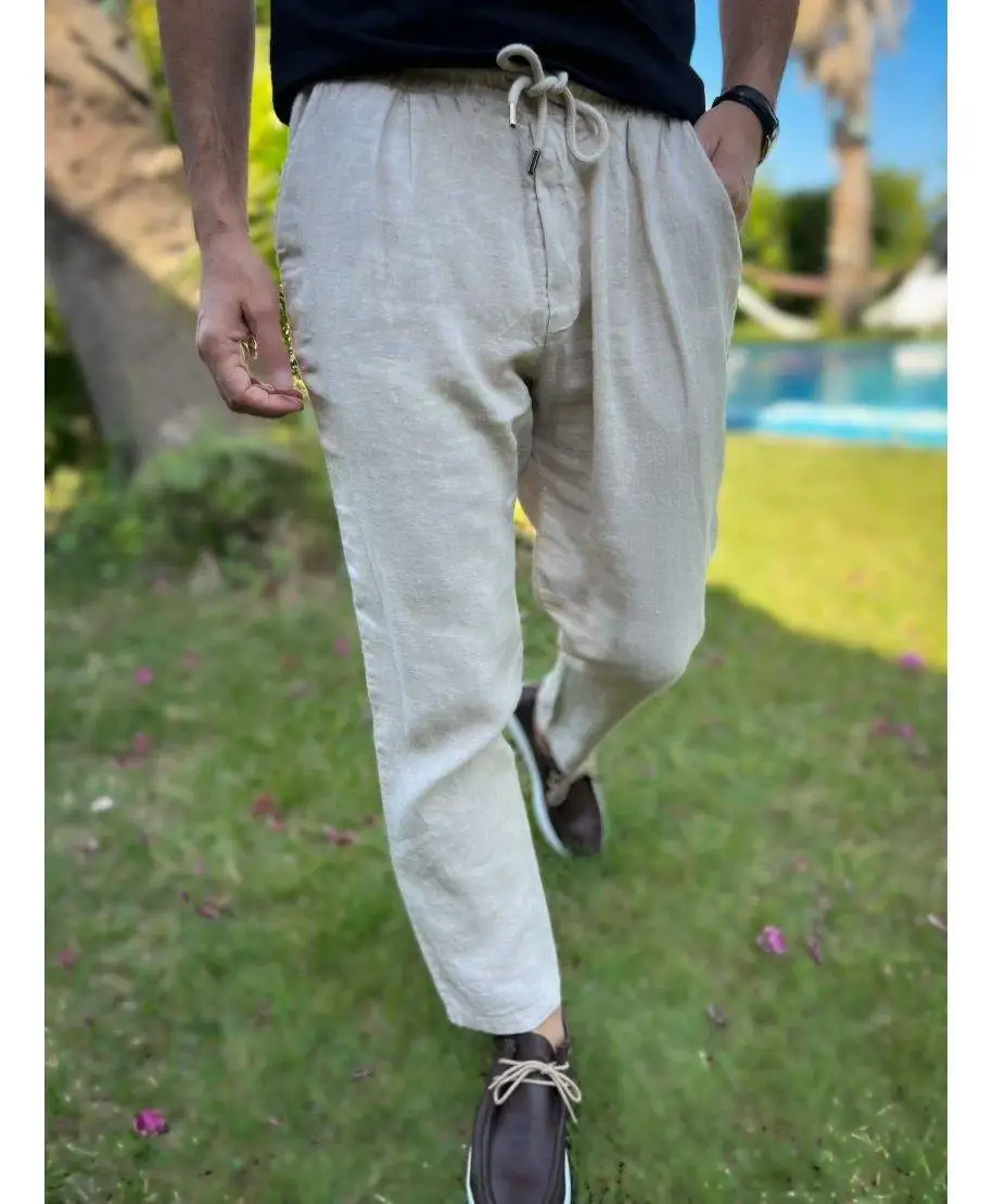 Pantaloni uomo in lino con coulisse - Key Jey - Pantaloni estivi uomo - Gogolfun.it