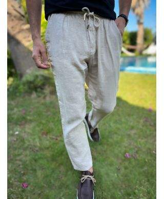 Pantaloni uomo in lino con coulisse - Key Jey - Pantaloni estivi uomo - Gogolfun.it