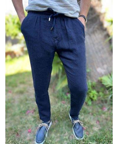 Pantaloni uomo in lino con coulisse - Key Jey - Pantaloni estivi uomo - Gogolfun.it