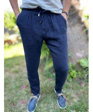 Pantaloni uomo in lino con coulisse - Key Jey - Pantaloni estivi uomo - Gogolfun.it