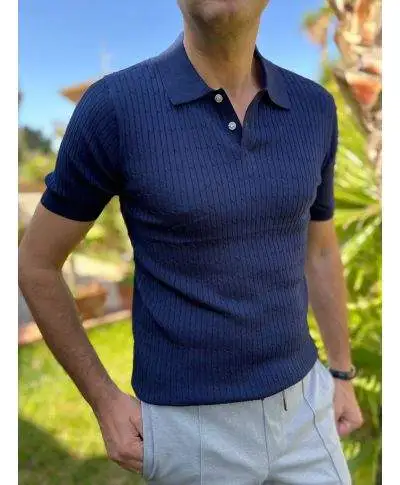 Polo blu in maglia vestibilità comfort - Polo e tshirt uomo online - Gogolfun.it