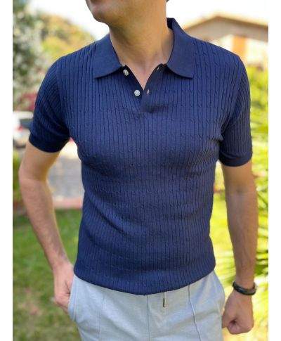 Polo blu in maglia vestibilità comfort - Polo e tshirt uomo online - Gogolfun.it