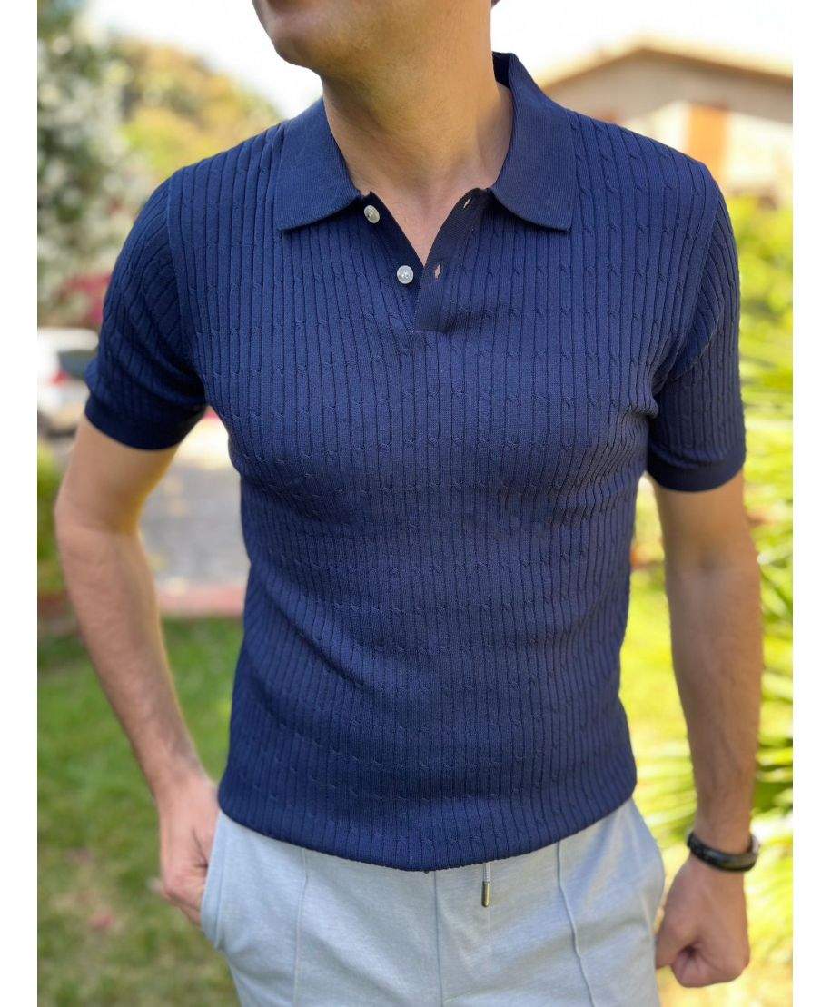 Polo blu in maglia vestibilità comfort - Polo e tshirt uomo online - Gogolfun.it