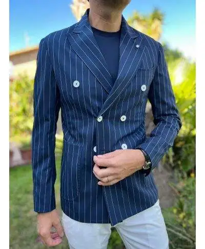 Giacca doppio petto blu gessata - Paul Miranda - Giacche uomo sportive, eleganti - Gogolfun.it