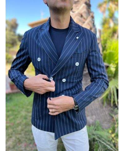 Giacca doppio petto blu gessata - Paul Miranda - Giacche uomo sportive, eleganti - Gogolfun.it