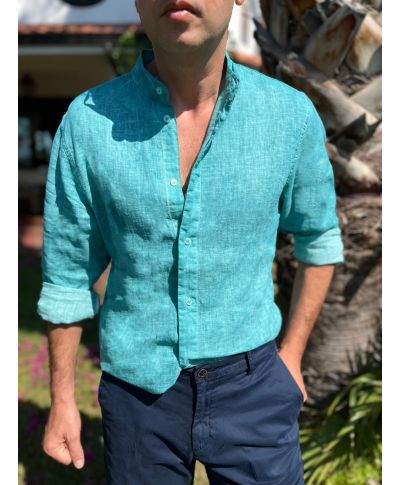 Camicia uomo 100% lino collo coreano - Tyse