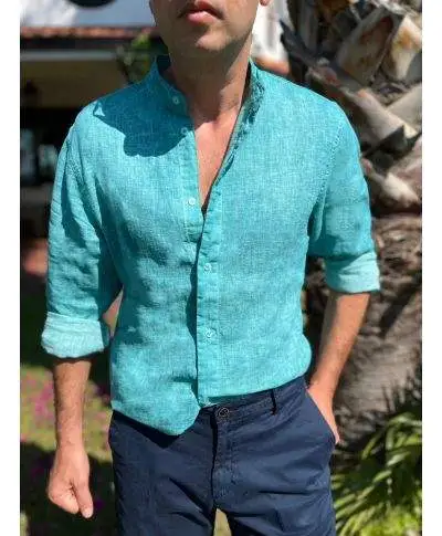 Camicia uomo 100% lino collo coreano - Tyse