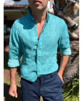 Camicia uomo 100% lino collo coreano - Tyse