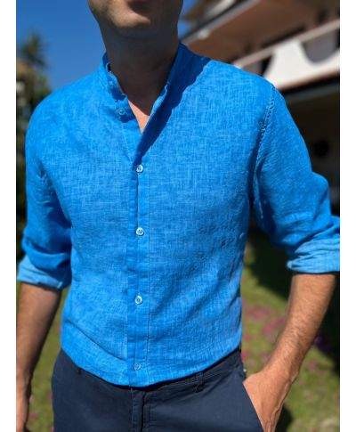 Camicia uomo 100% lino collo coreano - Tyse - Camicie uomo particolari, giovanili, colorate - Gogolfun.it