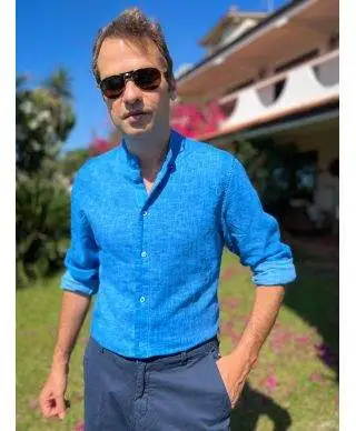 Camicia uomo 100% lino collo coreano - Tyse
