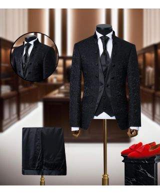 Abito uomo cerimonia, Bianco - Vestito Sposo, coreano Damascato - Disponibile Bianco e nero,
