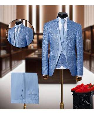 Abito uomo cerimonia, Bianco - Vestito Sposo, coreano Damascato - Disponibile Bianco e nero,