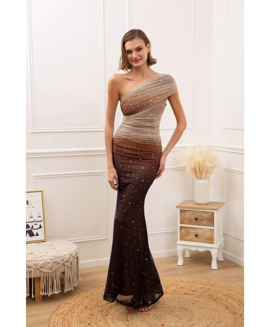 Vestito lungo elegante monospalla - Juno - Vestiti eleganti online - Gogolfun.it