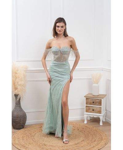 Abito elegante a sirena con spacco - Cherry - Abiti da matrimonio, diciottesimo, invitata - Gogolfun.it
