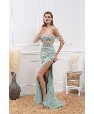 Abito elegante a sirena con spacco - Cherry - Abiti da matrimonio, diciottesimo, invitata - Gogolfun.it