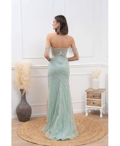 Abito elegante a sirena con spacco - Cherry - Abiti da matrimonio, diciottesimo, invitata - Gogolfun.it