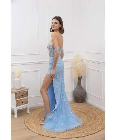 Abito elegante a sirena con spacco - Cherry - Abiti da matrimonio, diciottesimo, invitata - Gogolfun.it