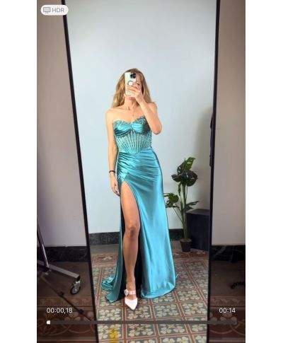 Abito da cerimonia a sirena con spacco e corpetto decorato - Lia - Cerimonia donna online Gogolfun.it