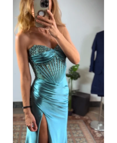 Abito da cerimonia a sirena con spacco e corpetto decorato - Lia - Cerimonia donna online Gogolfun.it