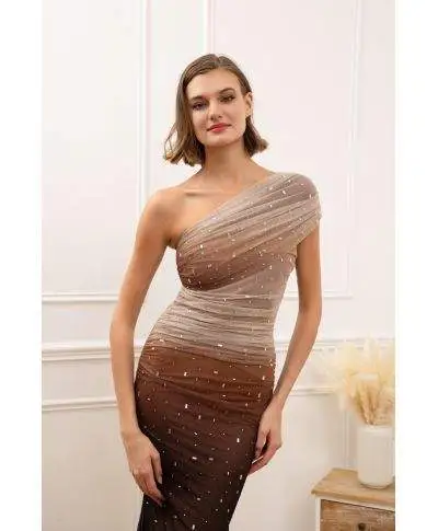 Vestito lungo elegante monospalla - Juno - Vestiti eleganti online - Gogolfun.it