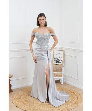 Vestito da cerimonia con corpetto gioiello e spacco - Cerimonia donna online - Gogolfun.it