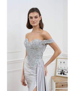 Vestito da cerimonia con corpetto gioiello e spacco - Cerimonia donna online - Gogolfun.it