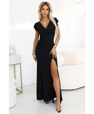 Abito nero lungo con spacco - Irina - Vestiti eleganti economici - Gogolfun.it