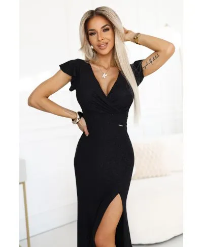 Abito nero lungo con spacco - Irina - Vestiti eleganti economici - Gogolfun.it