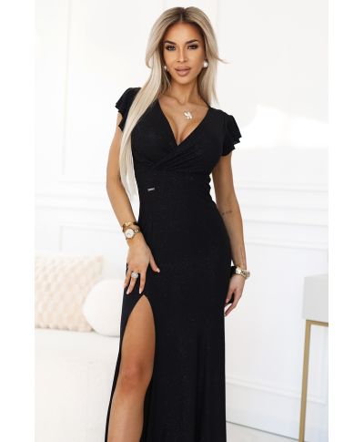 Abito nero lungo con spacco - Irina - Vestiti eleganti economici - Gogolfun.it