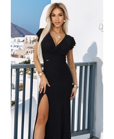 Abito nero lungo con spacco - Irina - Vestiti eleganti economici - Gogolfun.it