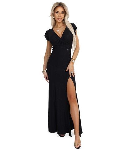 Abito nero lungo con spacco - Irina - Vestiti eleganti economici - Gogolfun.it