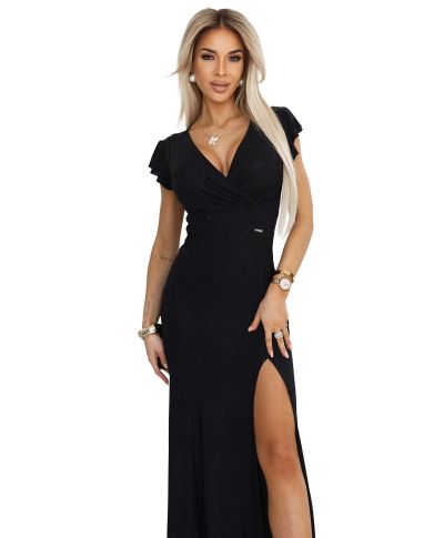 Abito nero lungo con spacco - Irina - Vestiti eleganti economici - Gogolfun.it