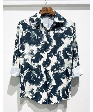 Camicia uomo collo Italiano - Stampa avion su bianco - Manica lunga