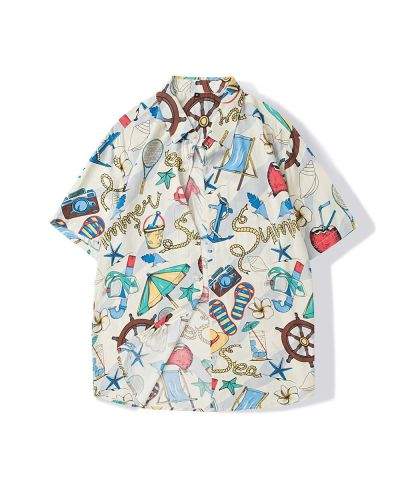 Camicia uomo mezza manica in viscosa - stampa estiva colorata