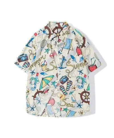 Camicia uomo mezza manica in viscosa - stampa estiva colorata