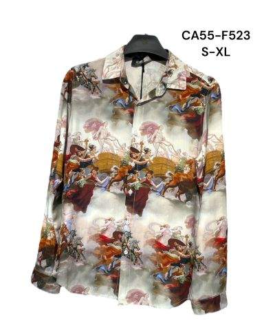 Camicia uomo collo italiano in viscosa con stampa angeli