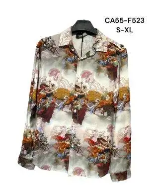 Camicia uomo collo italiano in viscosa con stampa angeli