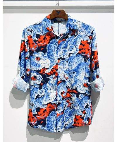 Camicia uomo in viscosa collo Italiano - Manica Lunga Dragon
