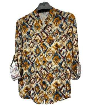 Camicia uomo estiva a fantasia marrone – Colletto coreano e maniche risvoltabili