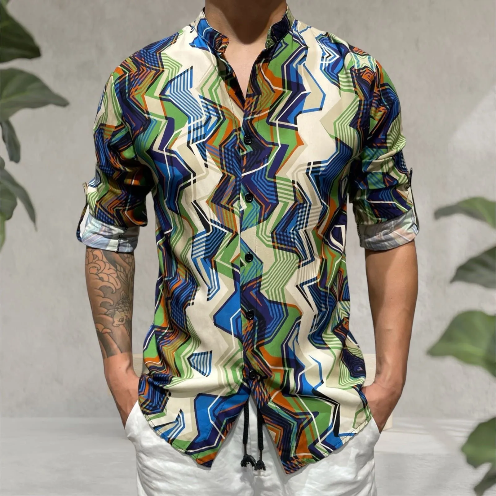 Camicia Elegante Camicia Asimmetrica Uomo Camicia Uomo Fantasia