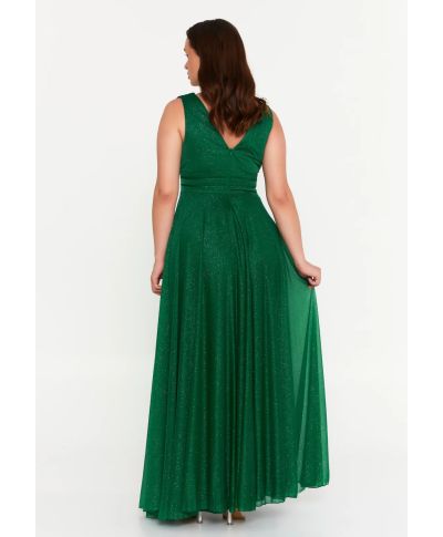 Vestito elegante da cerimonia - Verde  - Con spacco