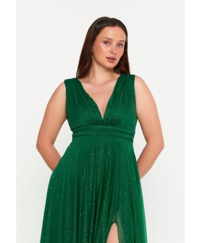 Vestito elegante da cerimonia - Verde  - Con spacco