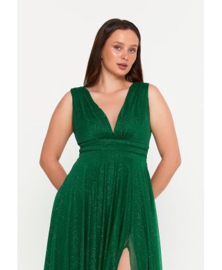 Vestito elegante da cerimonia - Verde  - Con spacco
