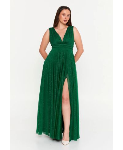 Vestito elegante da cerimonia - Verde  - Con spacco