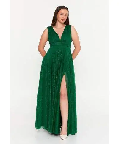 Vestito elegante da cerimonia - Verde - Con spacco