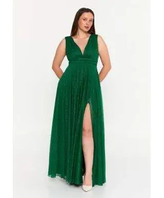 Vestito elegante da cerimonia - Verde - Con spacco