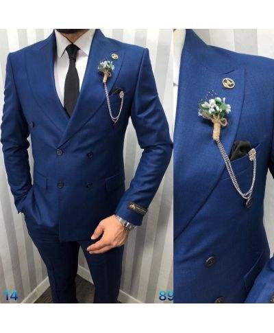 Abito uomo blu elettrico doppiopetto elegante – Modello Gio
