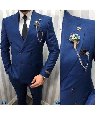 Abito uomo blu elettrico doppiopetto elegante – Modello Gio